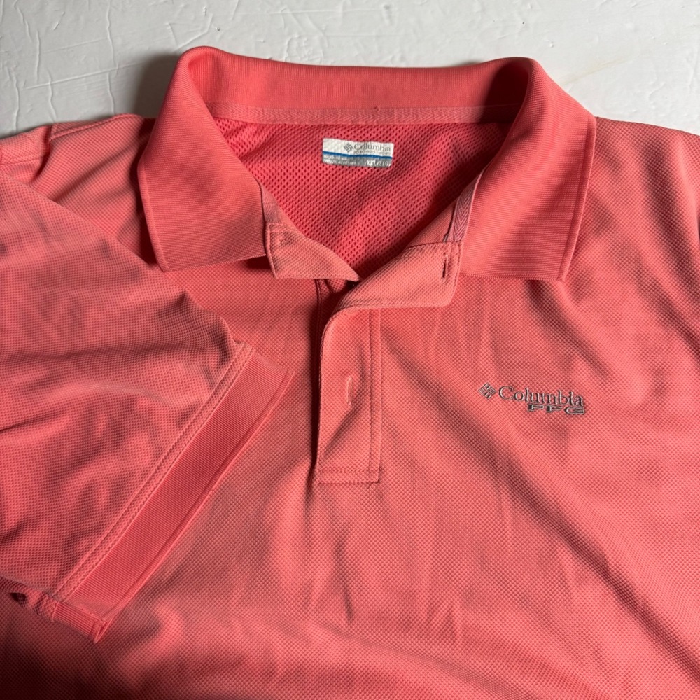 Columbia‎ PFG Mens XXL Coral Pink Short Sleeve Omni-Shade Performance Polo Shirt